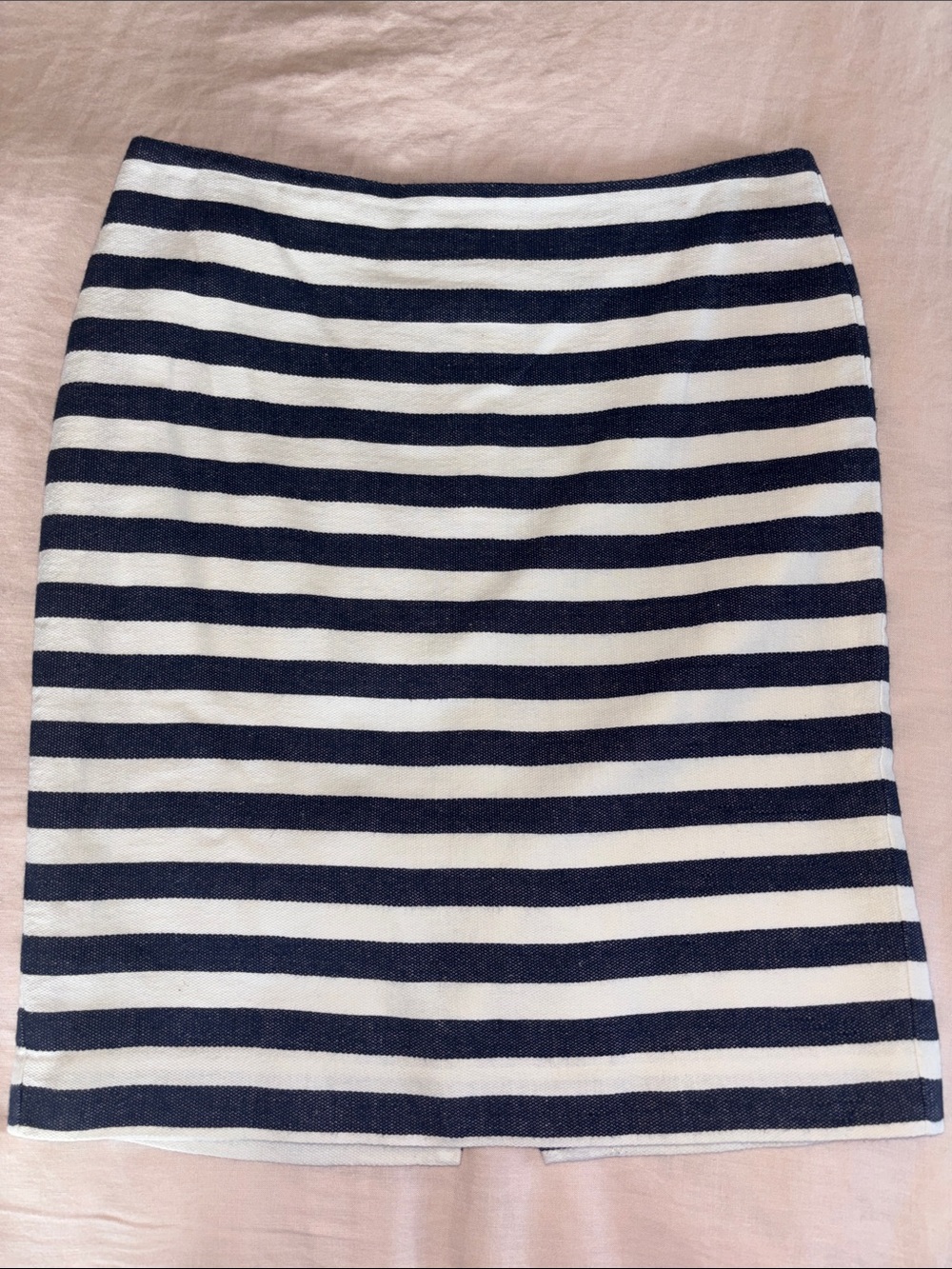 Ann Taylor Navy Blue White Striped Nautical cotton linen blend pencil Skirt